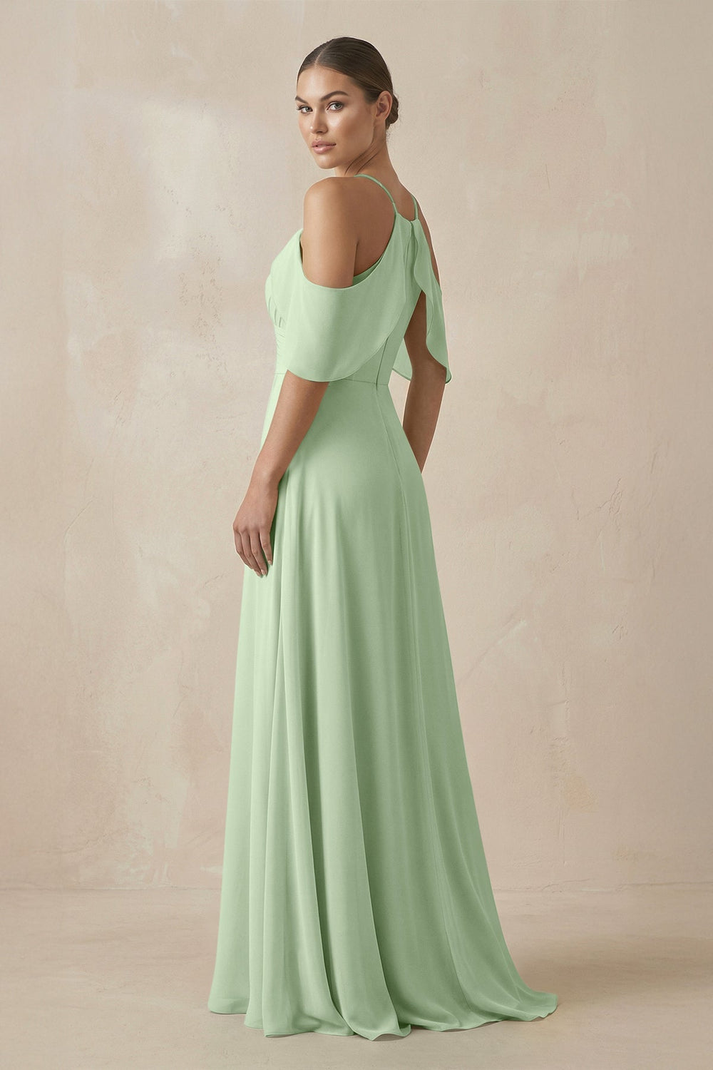 Chiffon A - Line Long Bridesmaid Dress in Sage - KissProm Bridesmaid Dresses