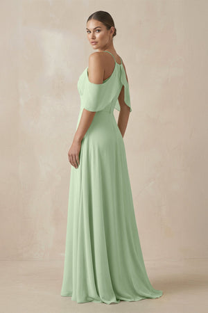 Chiffon A - Line Long Bridesmaid Dress in Sage - KissProm Bridesmaid Dresses