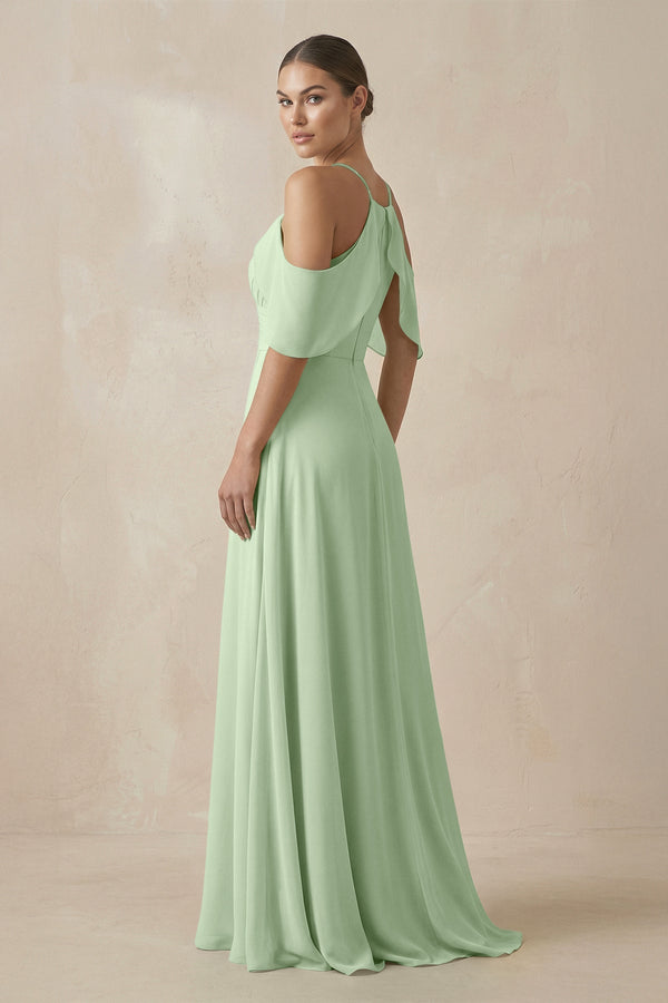 Chiffon A - Line Long Bridesmaid Dress in Sage - KissProm Bridesmaid Dresses