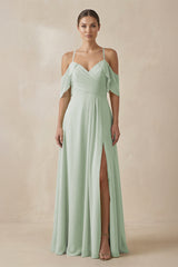 Chiffon A - Line Long Bridesmaid Dress in Sage - KissProm Bridesmaid Dresses