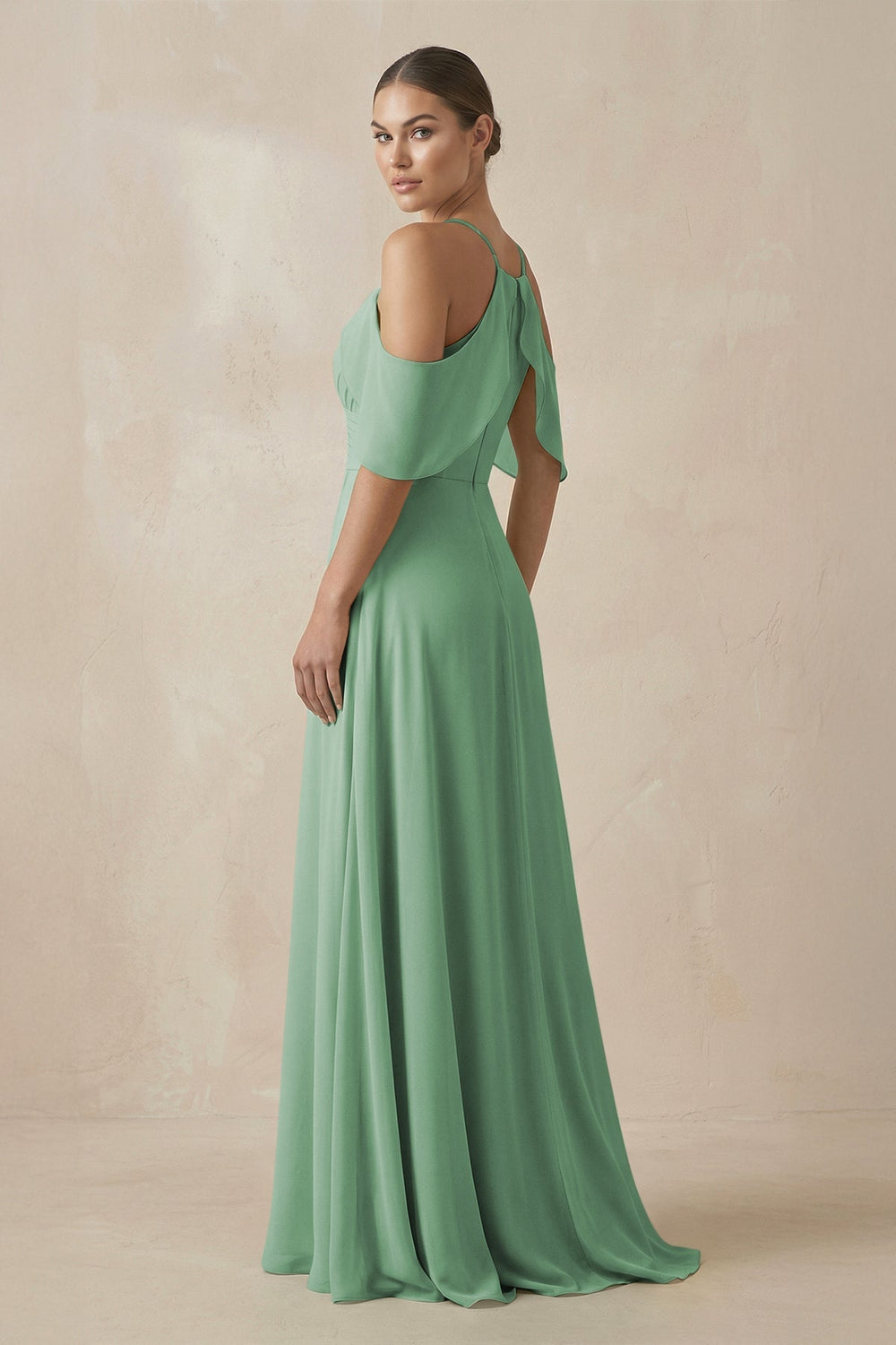 Chiffon A - Line Long Bridesmaid Dress in Sea Glass - KissProm Bridesmaid Dresses
