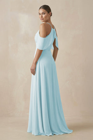 Chiffon A - Line Long Bridesmaid Dress in Sky Blue - KissProm Bridesmaid Dresses