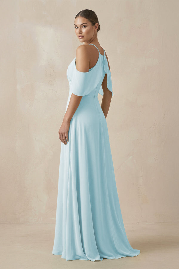 Chiffon A - Line Long Bridesmaid Dress in Sky Blue - KissProm Bridesmaid Dresses