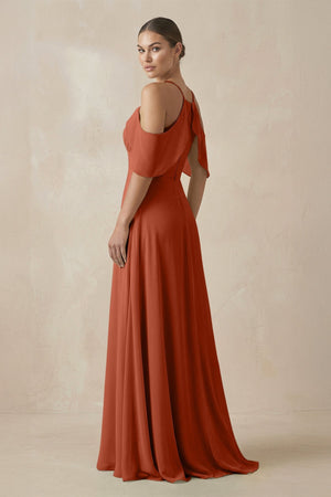 Chiffon A - Line Long Bridesmaid Dress in Spice - KissProm Bridesmaid Dresses
