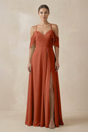 Chiffon A - Line Long Bridesmaid Dress in Spice - KissProm Bridesmaid Dresses