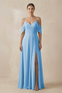 Chiffon A - Line Long Bridesmaid Dress in Steel Blue - KissProm Bridesmaid Dresses