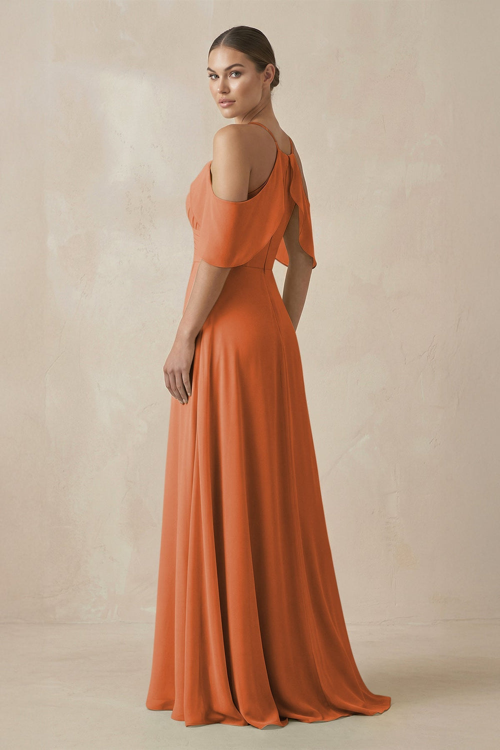 Chiffon A - Line Long Bridesmaid Dress in Terracotta - KissProm Bridesmaid Dresses