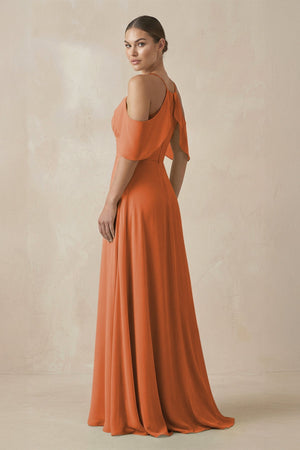 Chiffon A - Line Long Bridesmaid Dress in Terracotta - KissProm Bridesmaid Dresses