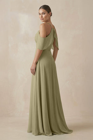 Chiffon A - Line Long Bridesmaid Dress in Thyme - KissProm Bridesmaid Dresses