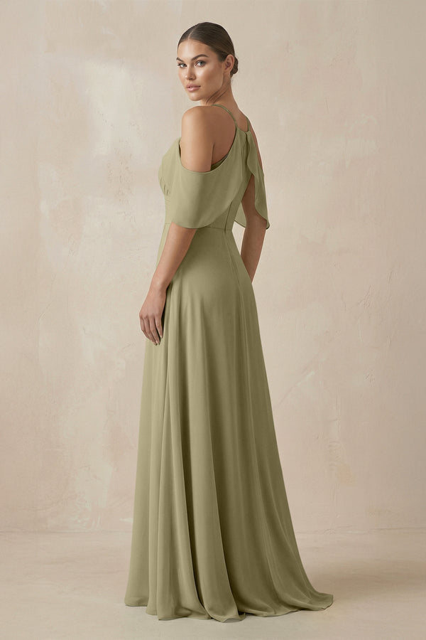 Chiffon A - Line Long Bridesmaid Dress in Thyme - KissProm Bridesmaid Dresses