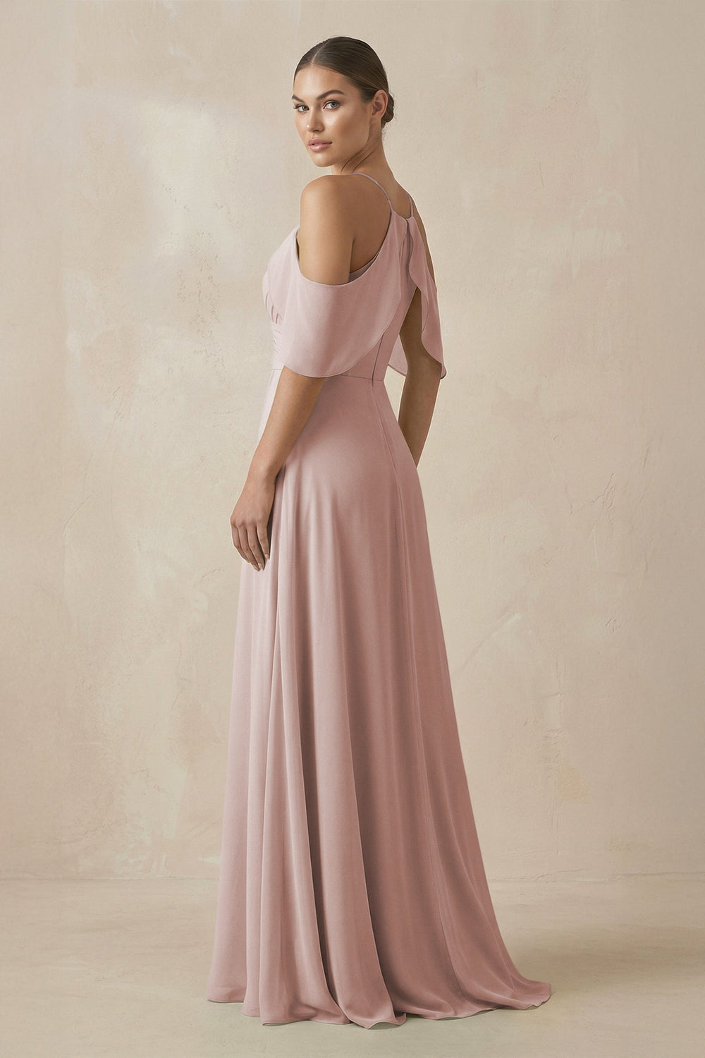 Chiffon A - Line Long Bridesmaid Dress in Toffee - KissProm Bridesmaid Dresses
