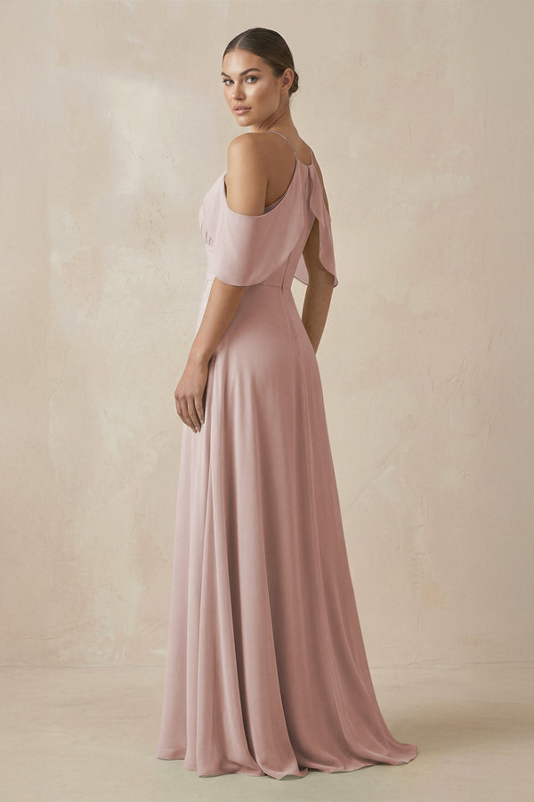 Chiffon A - Line Long Bridesmaid Dress in Toffee - KissProm Bridesmaid Dresses