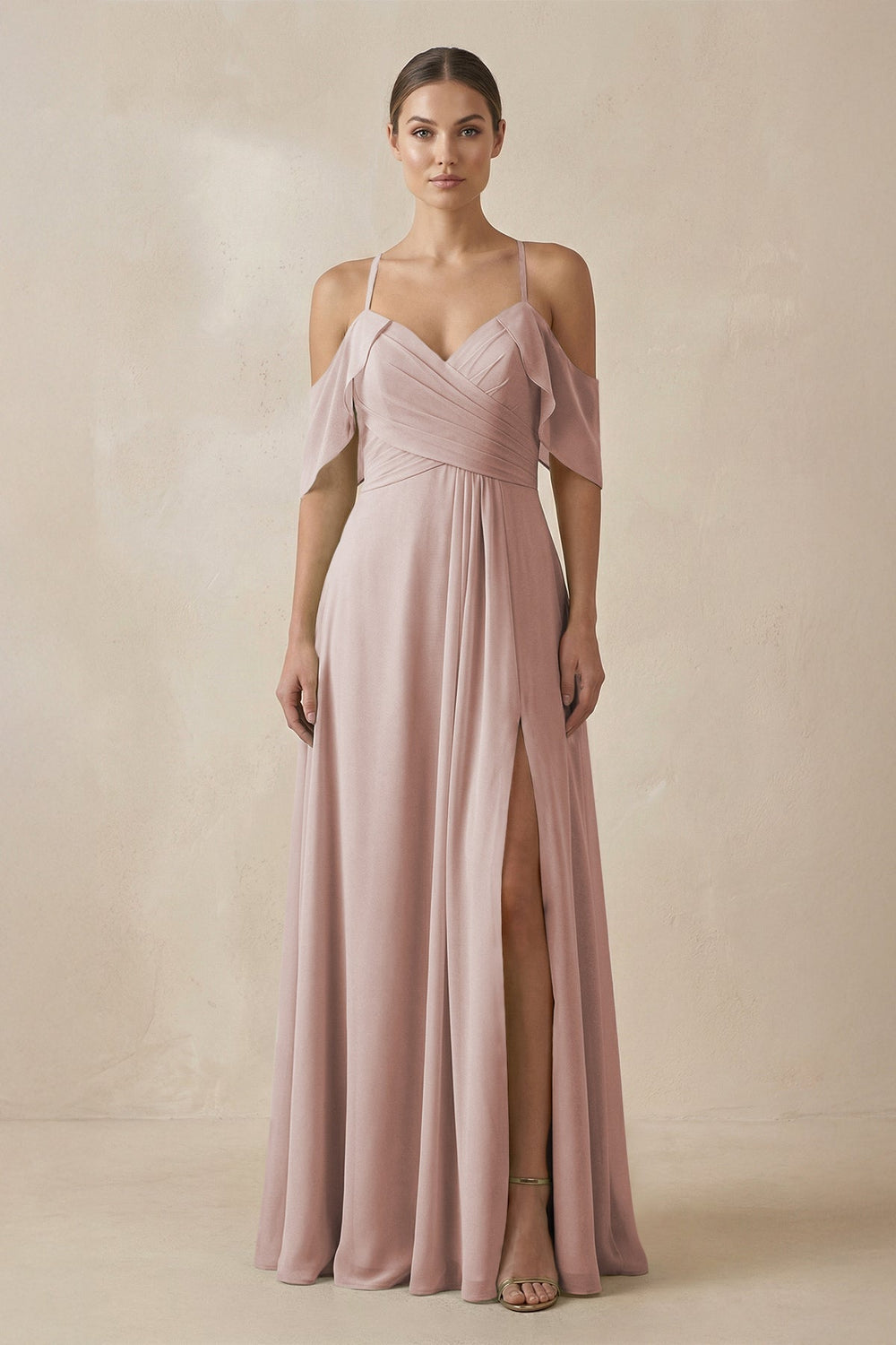 Chiffon A - Line Long Bridesmaid Dress in Toffee - KissProm Bridesmaid Dresses