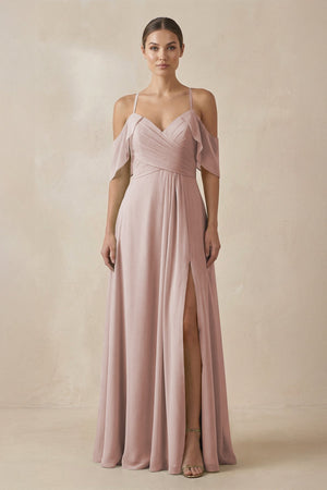 Chiffon A - Line Long Bridesmaid Dress in Toffee - KissProm Bridesmaid Dresses