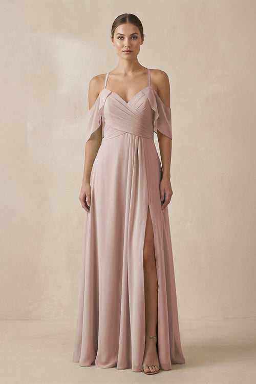 Chiffon A - Line Long Bridesmaid Dress in Toffee - KissProm Bridesmaid Dresses