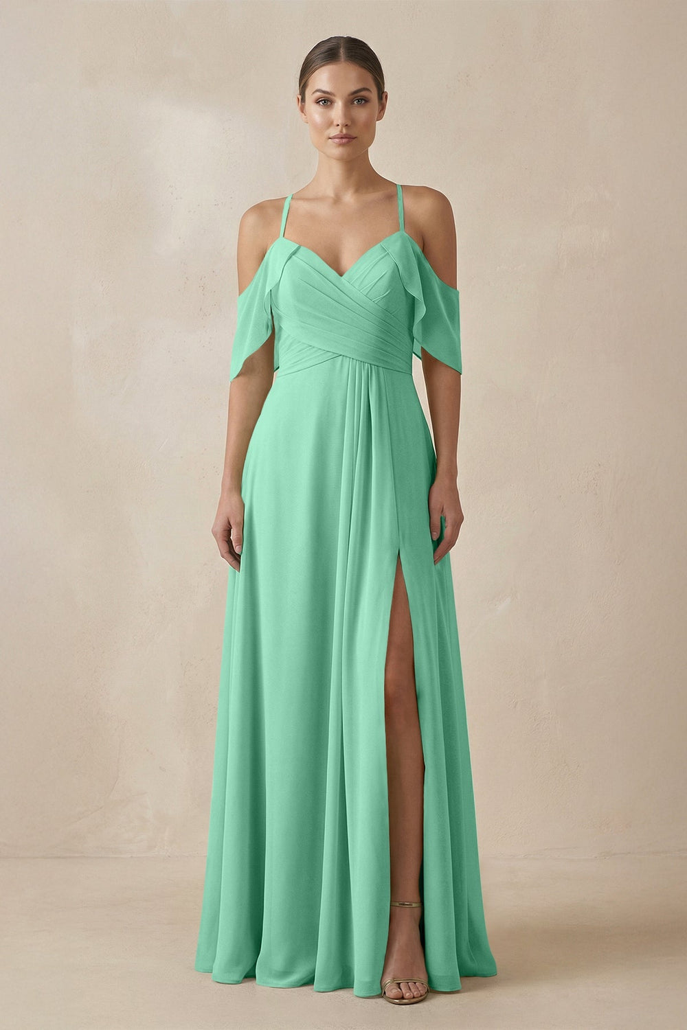 Chiffon A - Line Long Bridesmaid Dress in Turquoise - KissProm Bridesmaid Dresses