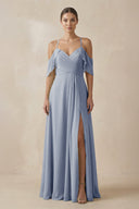 Chiffon A - Line Long Bridesmaid Dress in Twilight - KissProm Bridesmaid Dresses