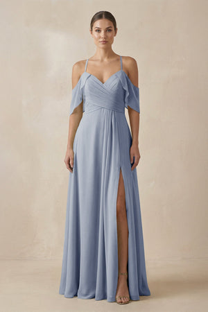 Chiffon A - Line Long Bridesmaid Dress in Twilight - KissProm Bridesmaid Dresses