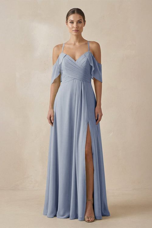 Chiffon A - Line Long Bridesmaid Dress in Twilight - KissProm Bridesmaid Dresses