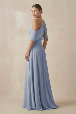 Chiffon A - Line Long Bridesmaid Dress in Twilight - KissProm Bridesmaid Dresses
