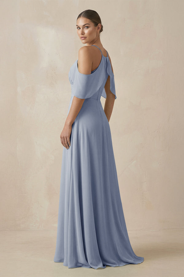 Chiffon A - Line Long Bridesmaid Dress in Twilight - KissProm Bridesmaid Dresses