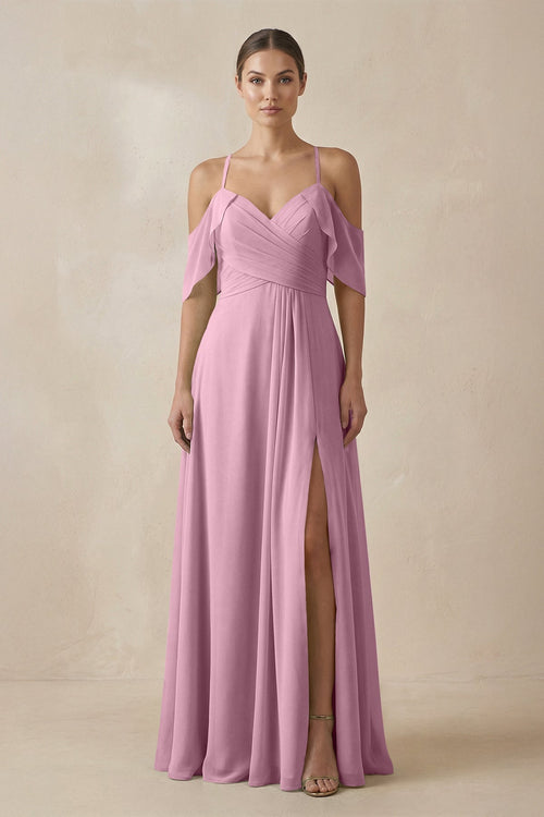 Chiffon A - Line Long Bridesmaid Dress in Vintage Mauve - KissProm Bridesmaid Dresses