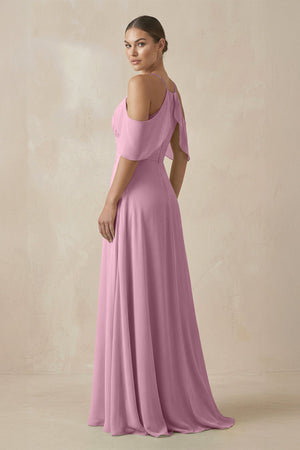 Chiffon A - Line Long Bridesmaid Dress in Vintage Mauve - KissProm Bridesmaid Dresses