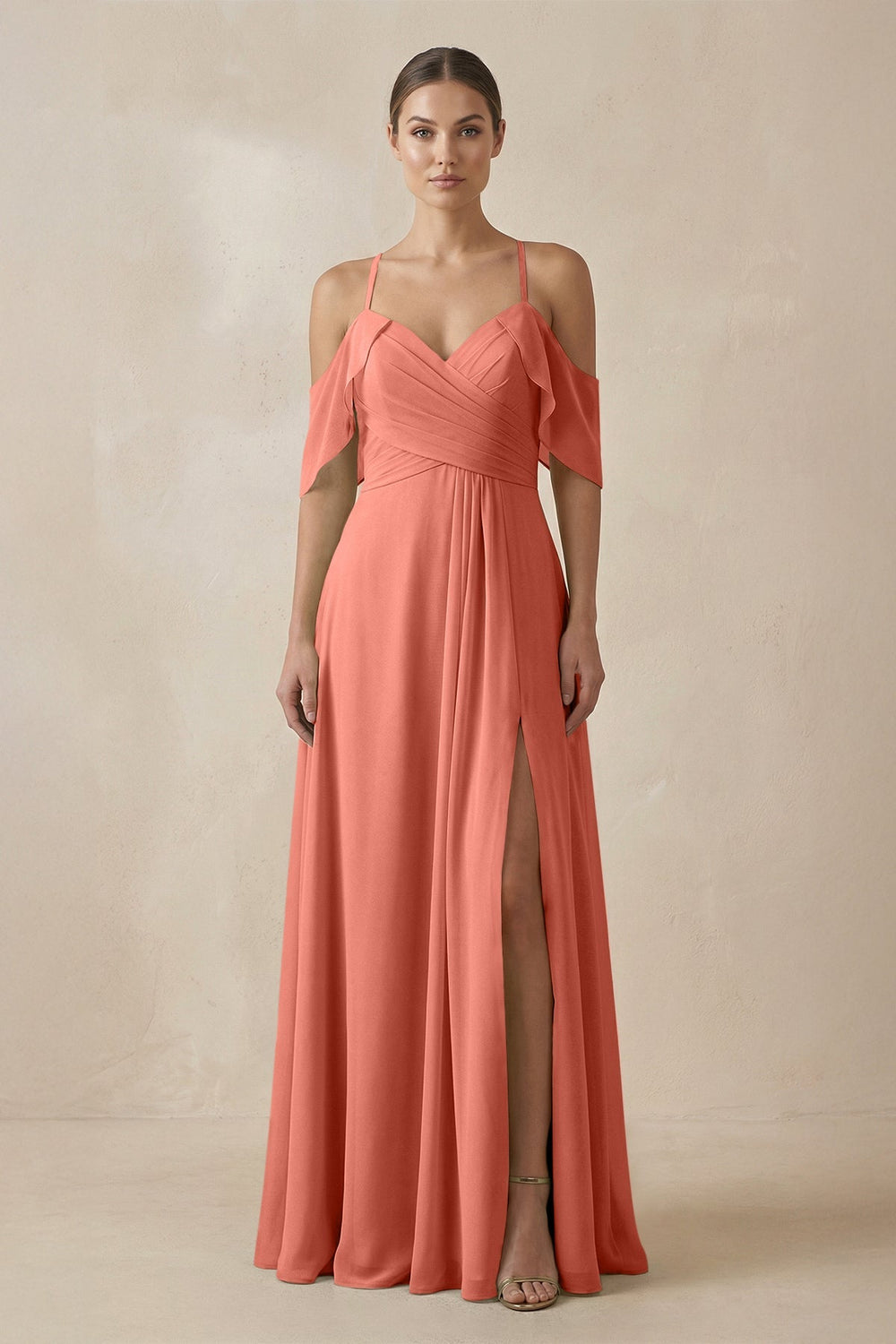 Chiffon A - Line Long Bridesmaid Dress in Wild Rose - KissProm Bridesmaid Dresses