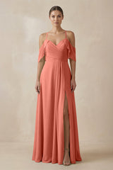 Chiffon A - Line Long Bridesmaid Dress in Wild Rose - KissProm Bridesmaid Dresses