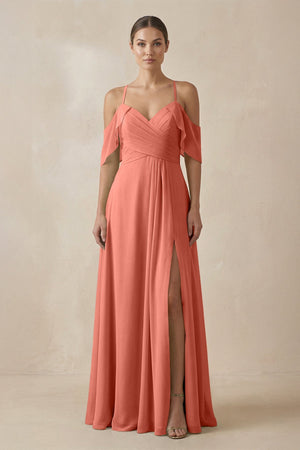 Chiffon A - Line Long Bridesmaid Dress in Wild Rose - KissProm Bridesmaid Dresses