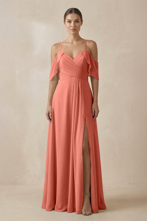 Chiffon A - Line Long Bridesmaid Dress in Wild Rose - KissProm Bridesmaid Dresses