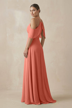 Chiffon A - Line Long Bridesmaid Dress in Wild Rose - KissProm Bridesmaid Dresses