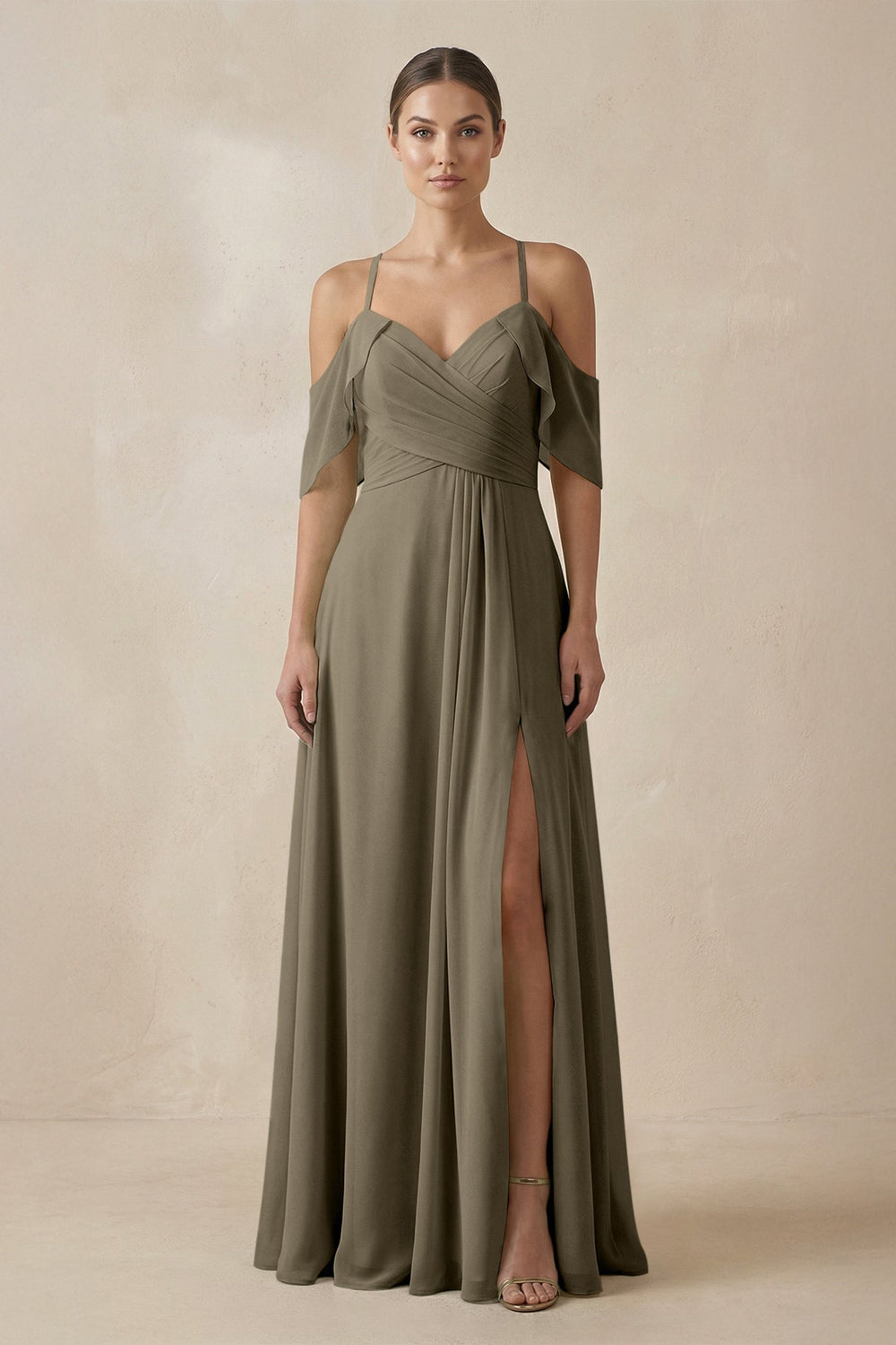 Chiffon A - Line Long Bridesmaid Dress in Willow Green - KissProm Bridesmaid Dresses