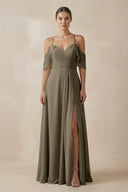 Chiffon A - Line Long Bridesmaid Dress in Willow Green - KissProm Bridesmaid Dresses