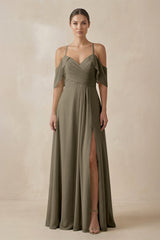Chiffon A - Line Long Bridesmaid Dress in Willow Green - KissProm Bridesmaid Dresses