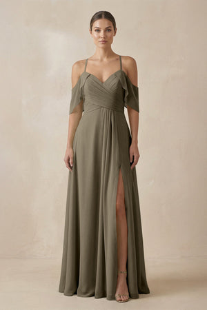 Chiffon A - Line Long Bridesmaid Dress in Willow Green - KissProm Bridesmaid Dresses