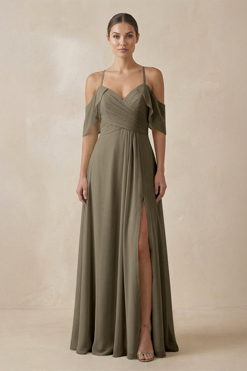 Chiffon A - Line Long Bridesmaid Dress in Willow Green - KissProm Bridesmaid Dresses