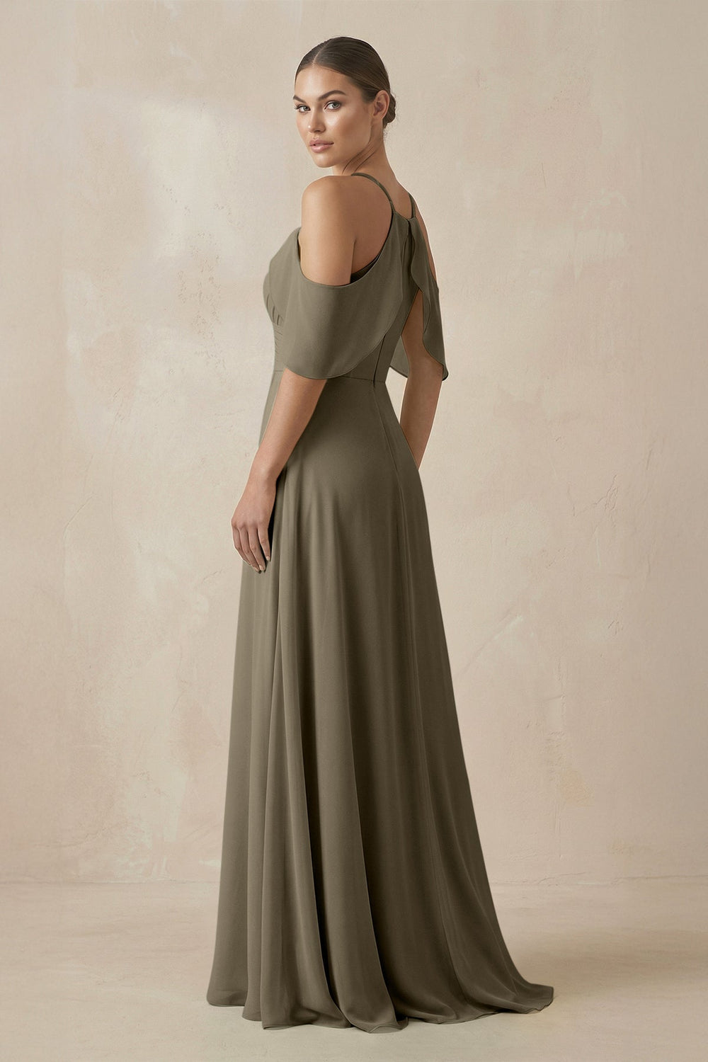 Chiffon A - Line Long Bridesmaid Dress in Willow Green - KissProm Bridesmaid Dresses