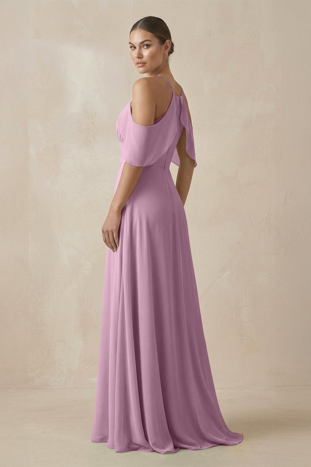 Chiffon A - Line Long Bridesmaid Dress in Wisteria - KissProm Bridesmaid Dresses