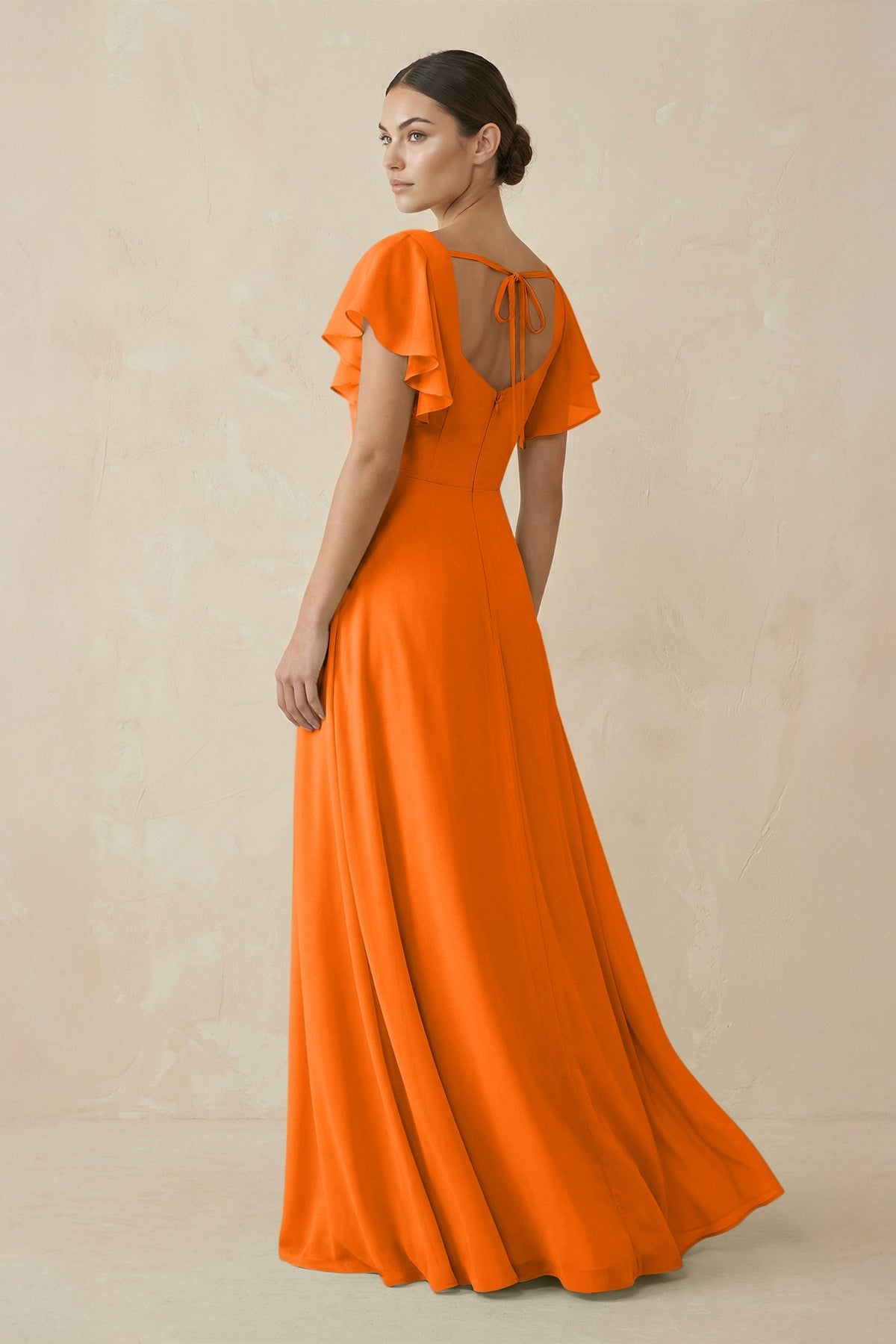 KissProm | Cinnamon Chiffon Square Neck A-Line Maxi Dress with Slit KissProm | Cinnamon Chiffon Square Neck A-Line Maxi Dress with Slit
