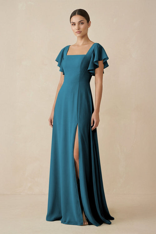 long dark teal bridesmaid dresses Elegant Spaghetti Strap Dark Teal Bridesmaid Dress – FancyVestido