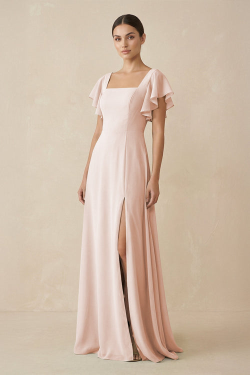 blush bridesmaid maxi dress Elegant Lace Sweetheart Bridesmaid Dresses Chiffon Split main image 1