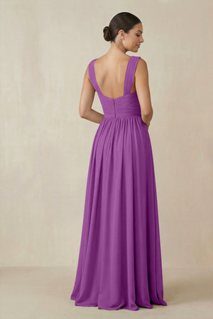 Chiffon A - Line Pleated Bridesmaid Dress in Amethyst - KissProm Bridesmaid Dresses