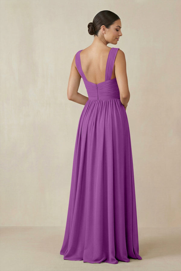 Chiffon A - Line Pleated Bridesmaid Dress in Amethyst - KissProm Bridesmaid Dresses