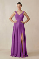 Chiffon A - Line Pleated Bridesmaid Dress in Amethyst - KissProm Bridesmaid Dresses