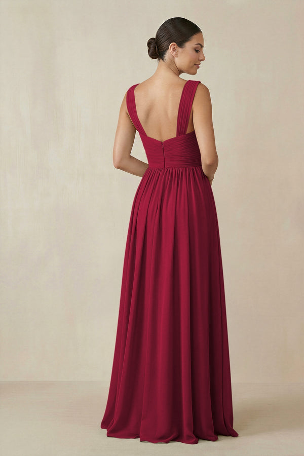 Chiffon A - Line Pleated Bridesmaid Dress in Berry - KissProm Bridesmaid Dresses