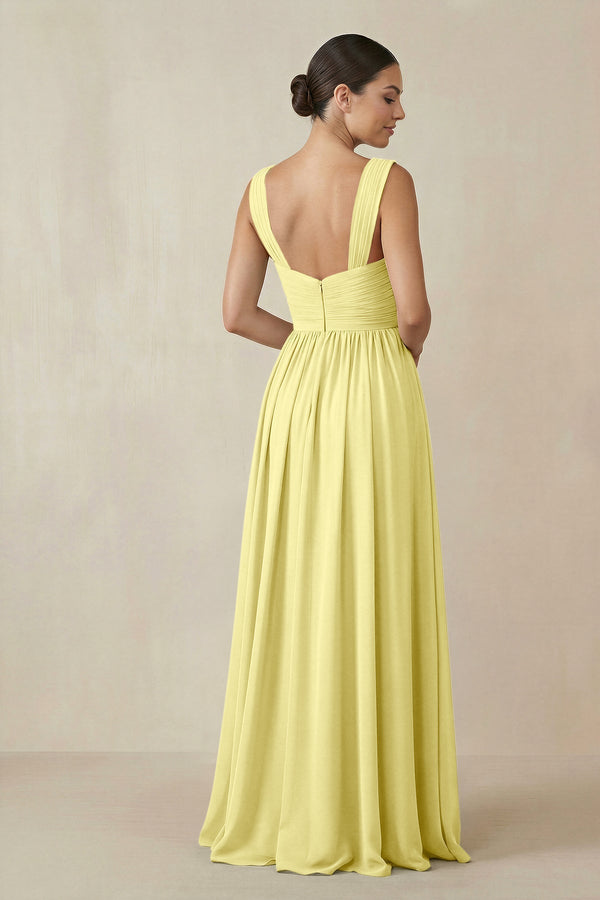 Chiffon A - Line Pleated Bridesmaid Dress in Buttercup - KissProm Bridesmaid Dresses