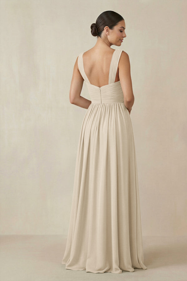 Chiffon A - Line Pleated Bridesmaid Dress in Champagne - KissProm Bridesmaid Dresses