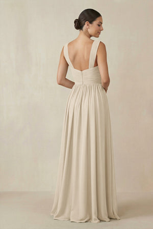 Chiffon A - Line Pleated Bridesmaid Dress in Champagne - KissProm Bridesmaid Dresses