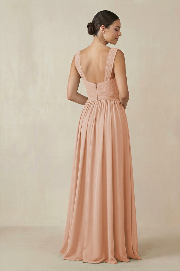 Chiffon A - Line Pleated Bridesmaid Dress in Champagne Rose - KissProm Bridesmaid Dresses